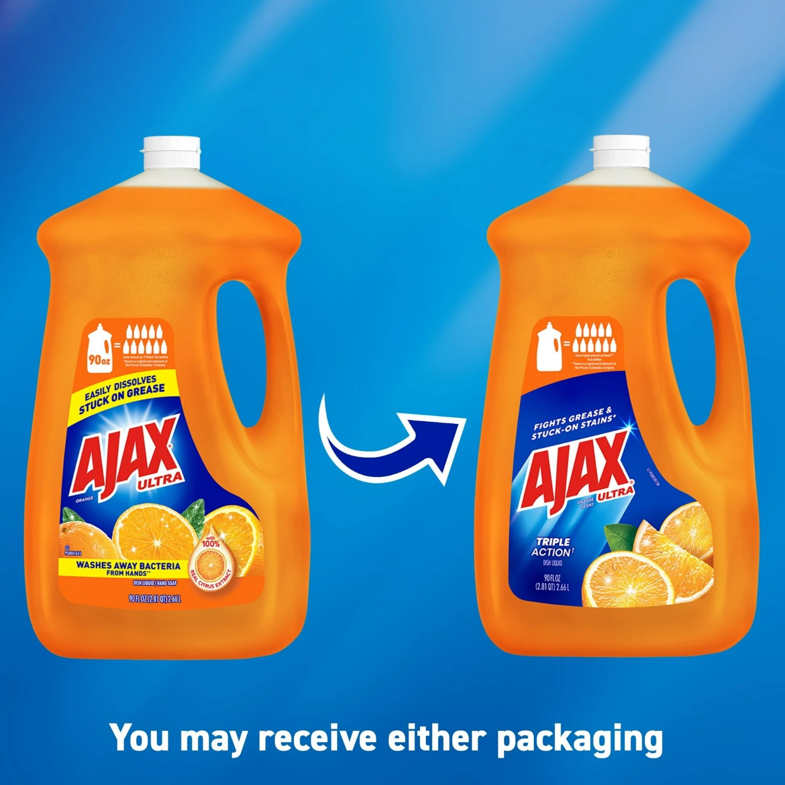 Ajax Ultra Triple Action Dishwashing Liquid Dish Soap, Orange, 90 Fluid Ounce