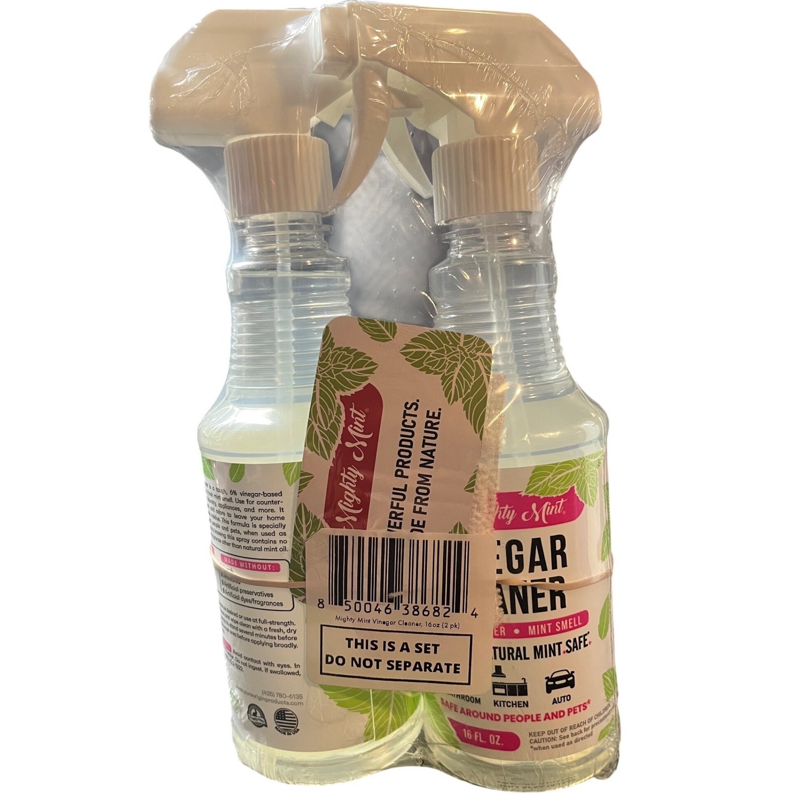 Mighty Mint Vinegar Cleaner 16oz Spray Bottles Natural Peppermint Scent 2 Pack