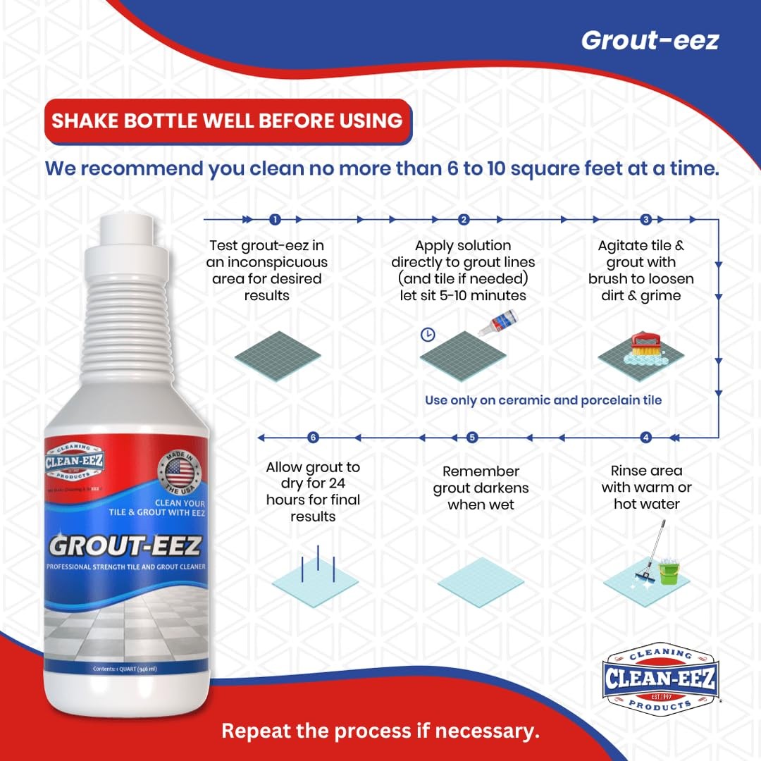 Grout-eez Tile Cleaner Handheld Brush 32 oz Heavy-Duty Stain Remover Ceramic