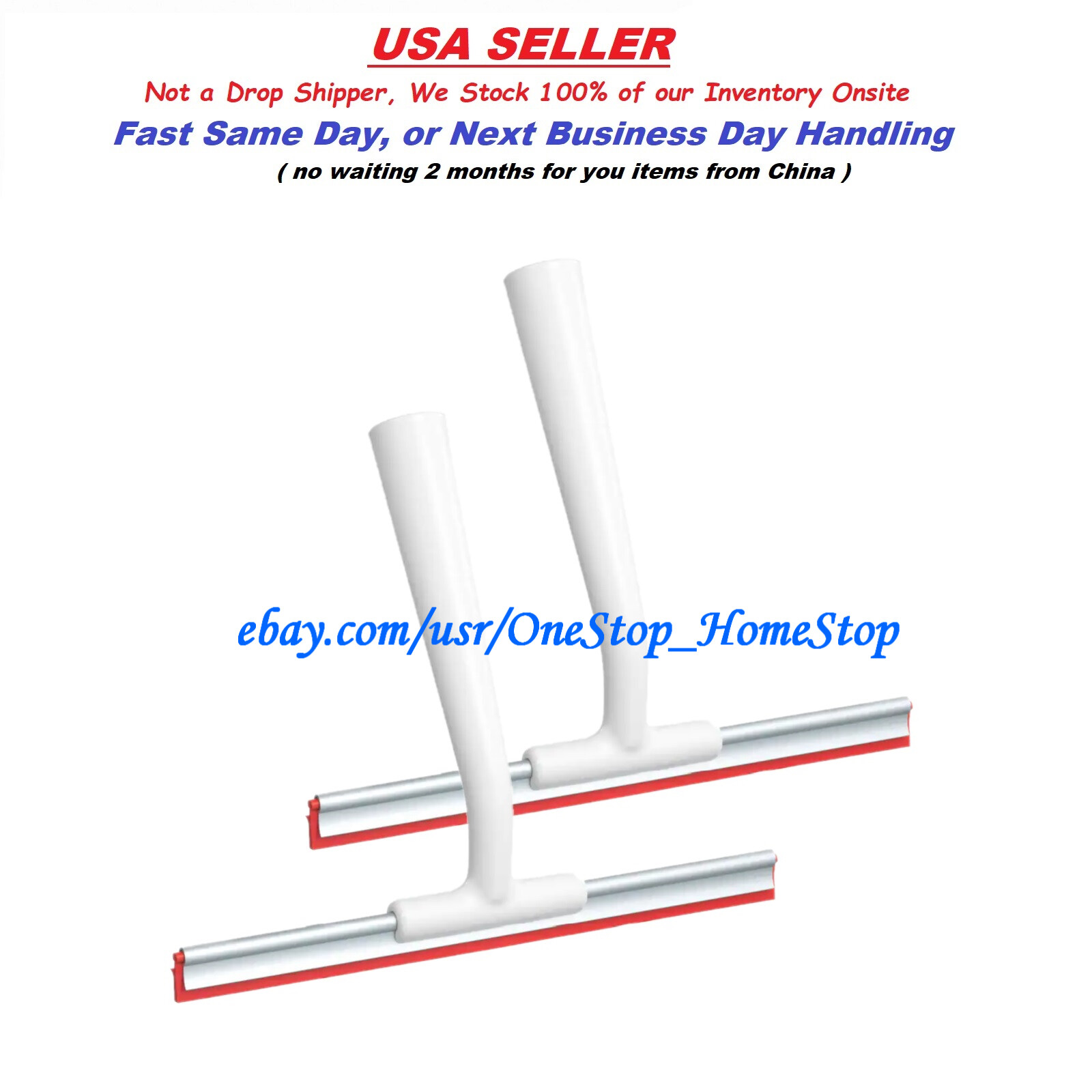 2 pc., Shower Squeegees, White and Red, Kitchen, Bathroom, Windows, (New)