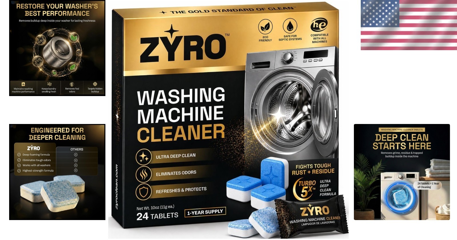 Washing Machine Cleaner Tablets – 24 Pack for a 12 Supply. Formulated for