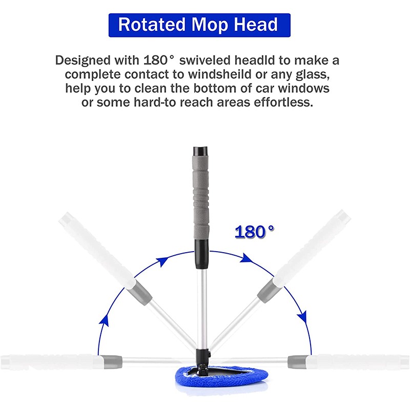 Auto Windshield Cleaning Tool Extendable Window Cleaner Brush Glass Wiper &4 Pad