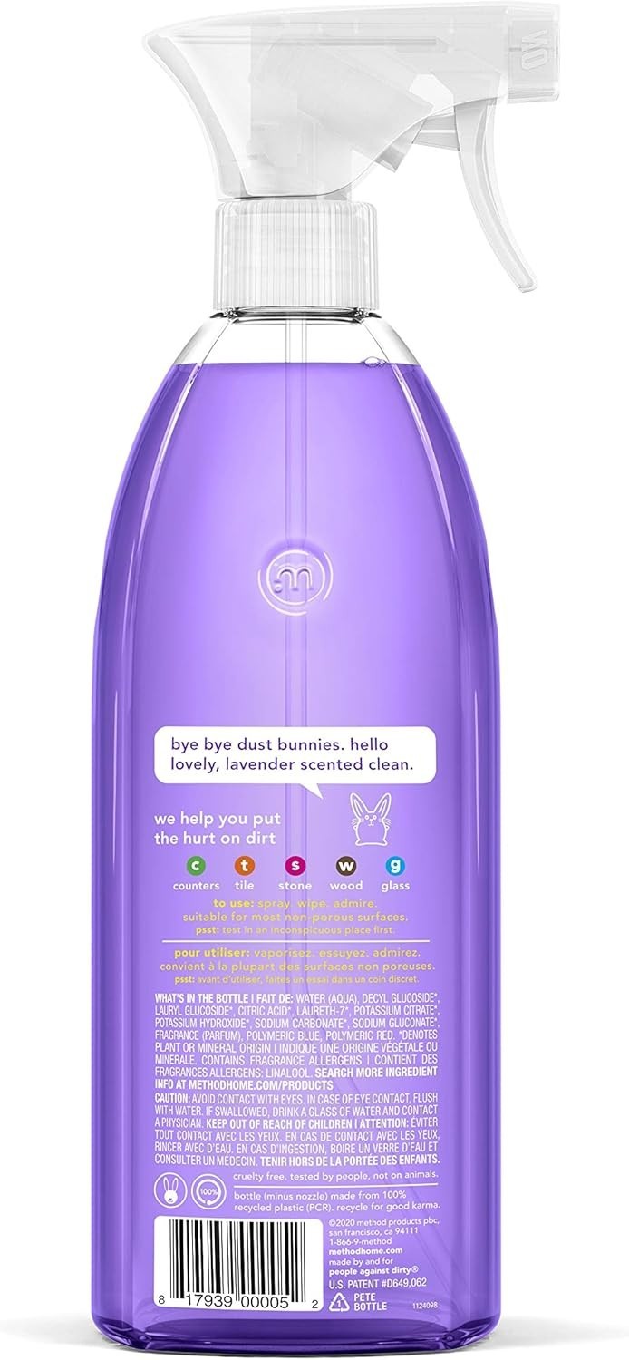 Biodegradable All-Purpose Cleaner Spray – French Lavender, 28 Fl Oz – Pack of 4