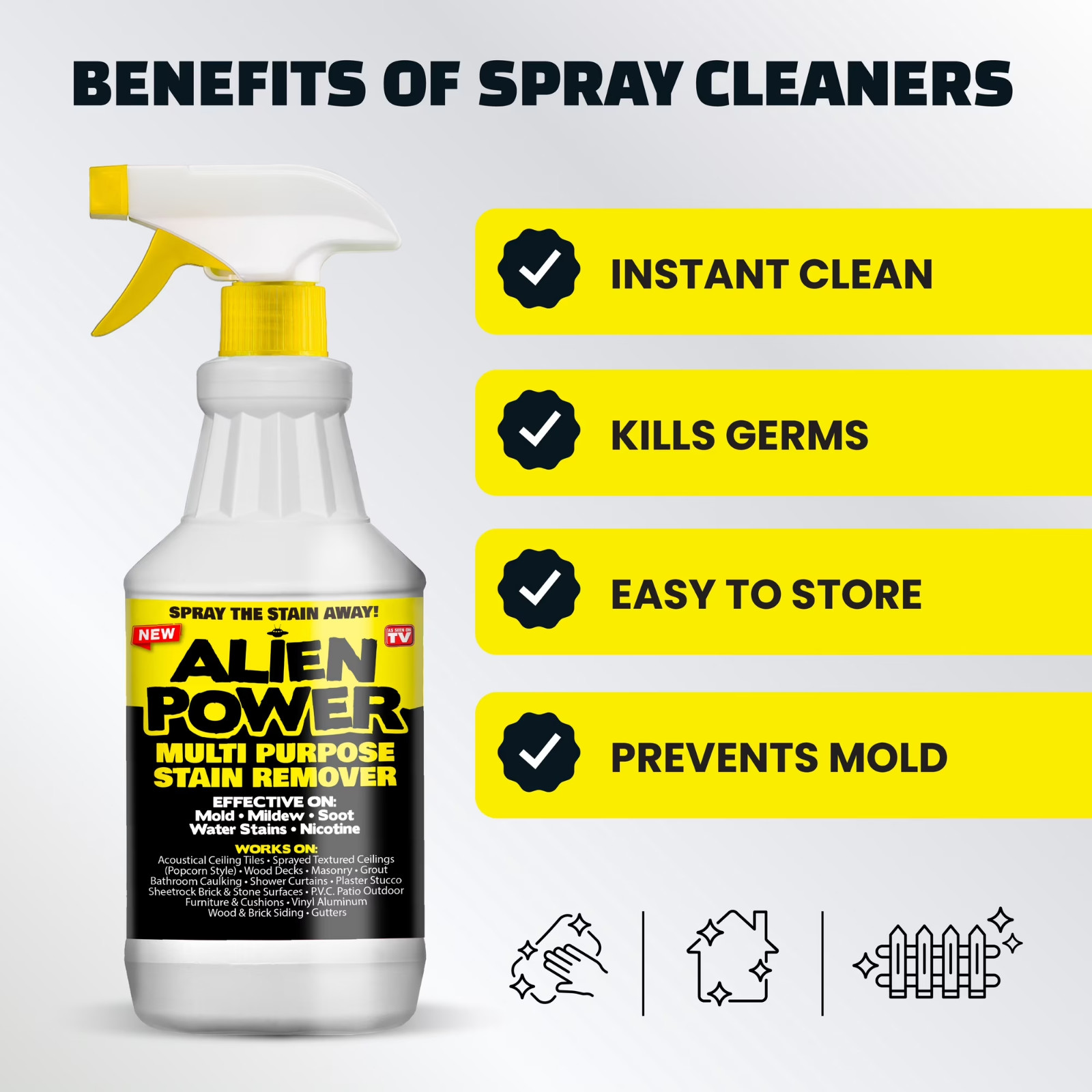Alien Power Stain Remover Kit – Mold, Mildew & Algae Cleaner with Spray Bottle