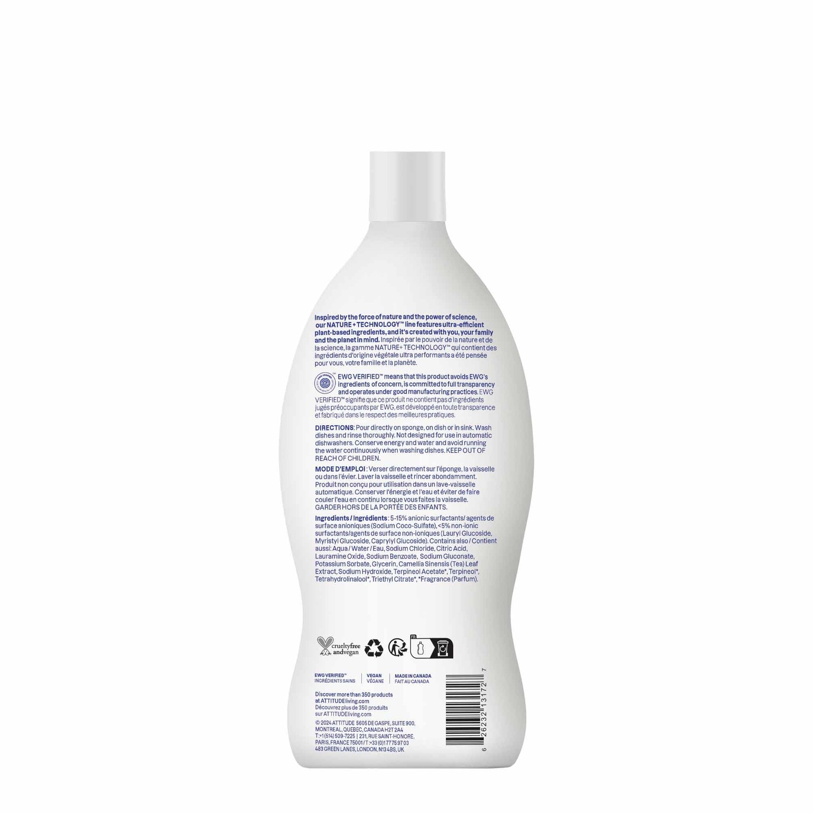 ATTITUDE Dish Soap, EWG Verified, PlantBased & Vegan Dishwashing Liquid, Natu…