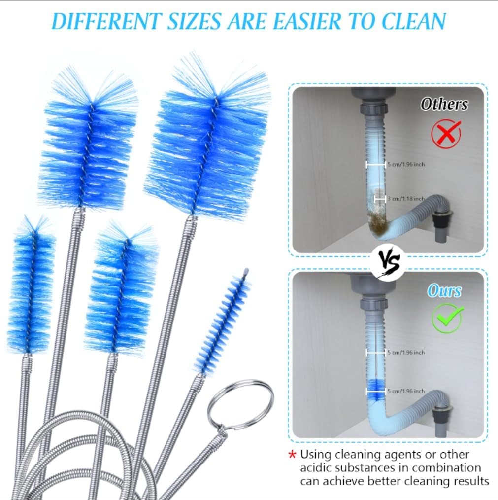 Flexible Long Drain Brush Set, Premium 3 Piece Kit with Double Ended and Stainle