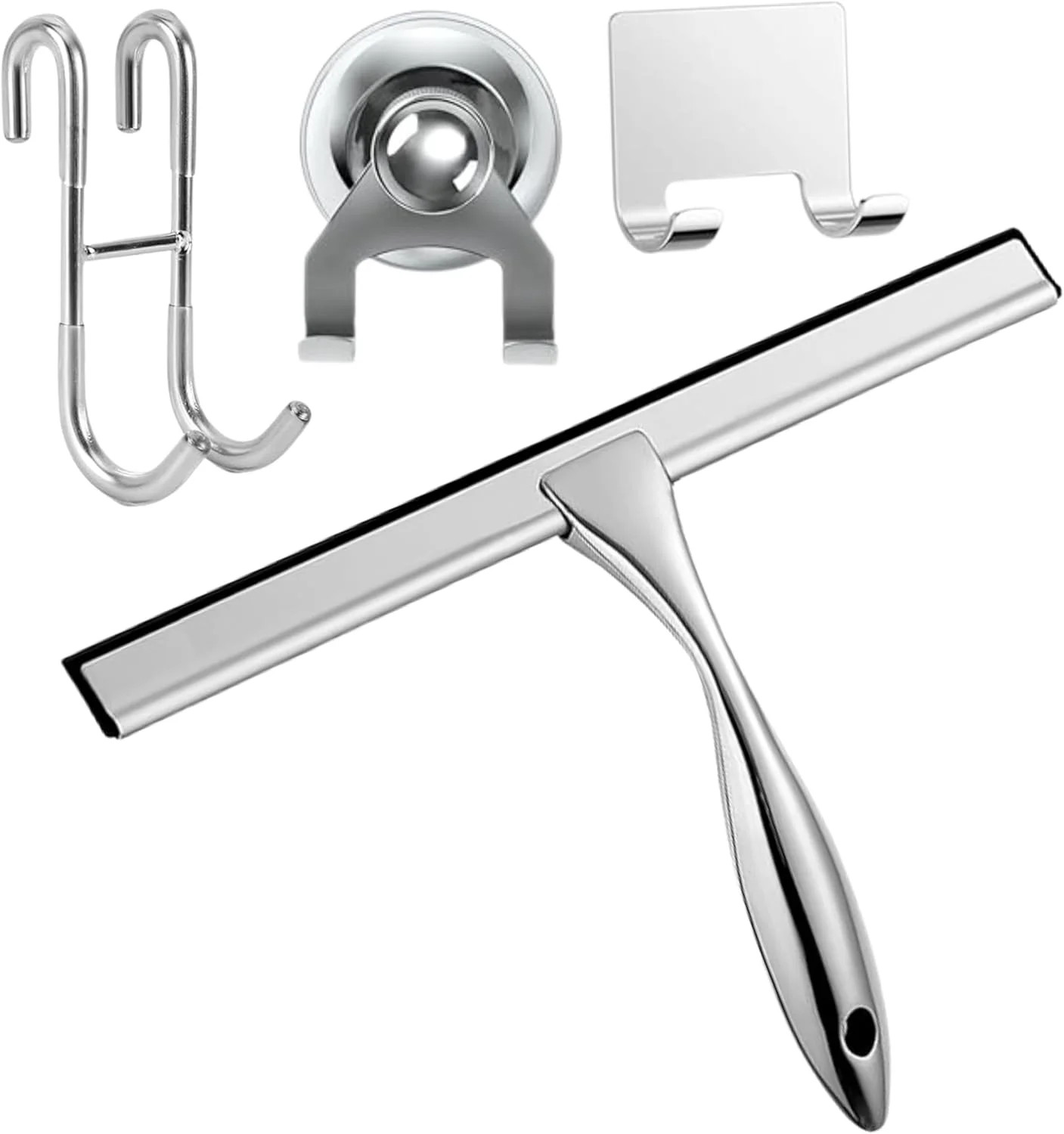 12” Light Weight Stainless Steel Shower Squeegee for Glass Doors with 4 Pieces
