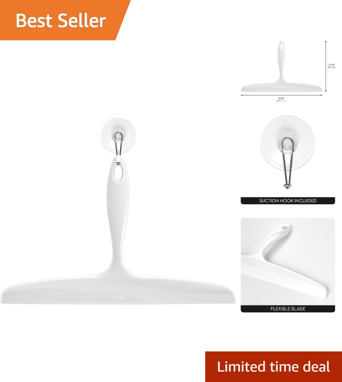 Modern White Shower Squeegee with Hook for Easy Bathroom Cleaning