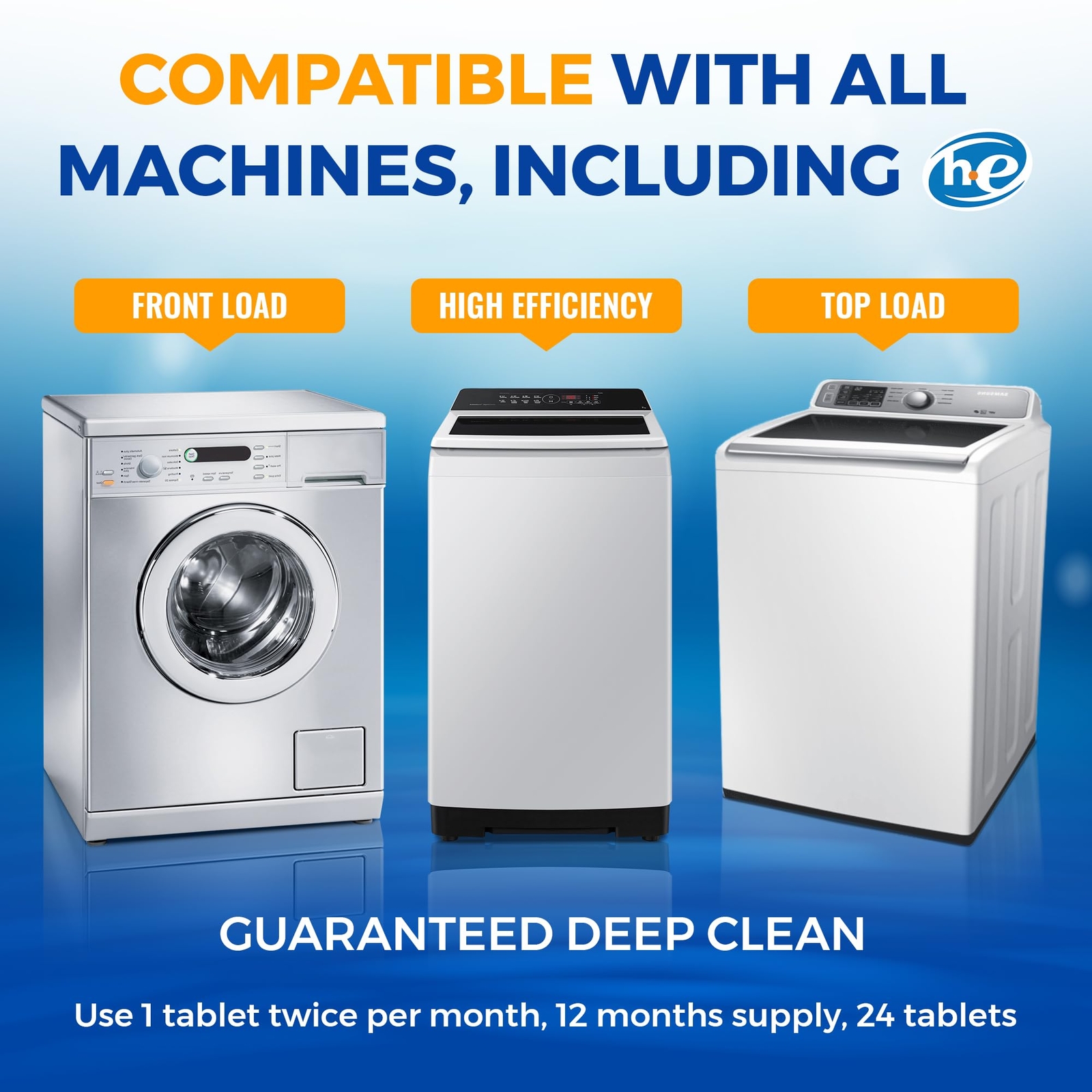 Bastion Washing Machine Cleaner, Deodorizer, & Descaler – 24 pack