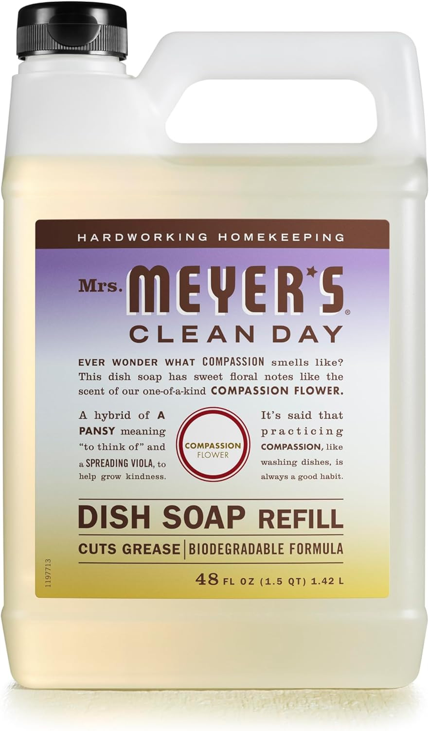 Mrs. Meyer’s Clean Day Liquid Dish Soap, Biodegradable Formula Compassion Flower