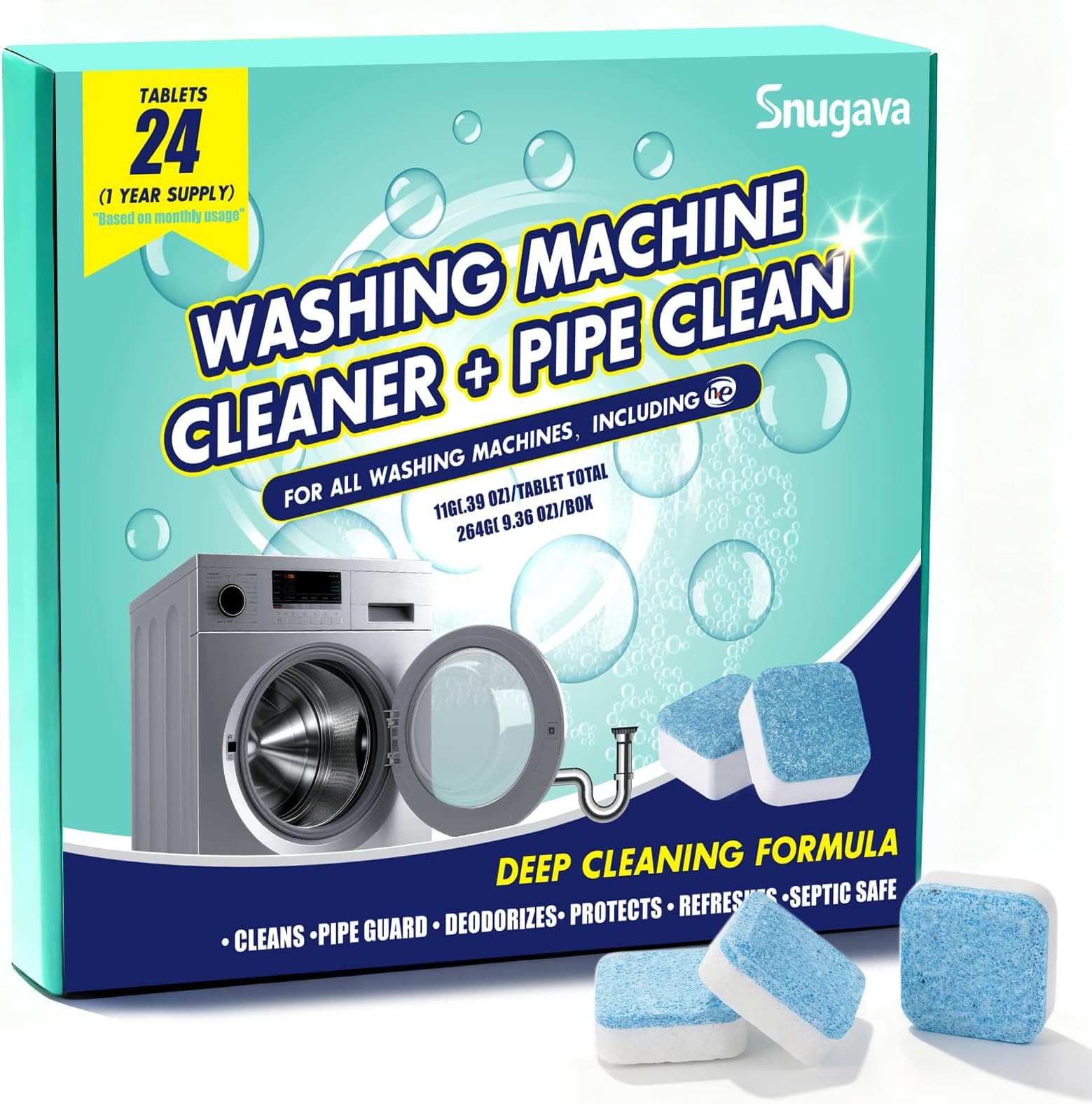 Washing Machine Cleaner Tablets and Deodorizer: 24 Pack Laundry Machine Tub D…
