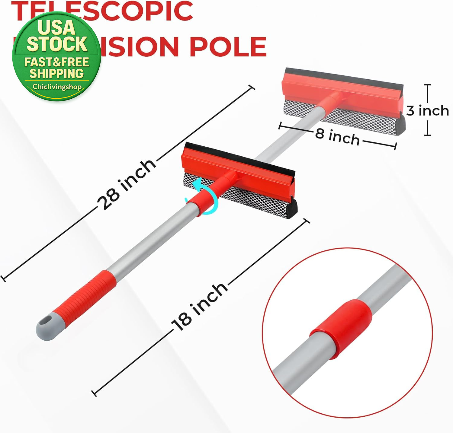 Windshield Cleaner Squeegee Tool 2 in 1 Extendable Handle 18-28.5 Inch