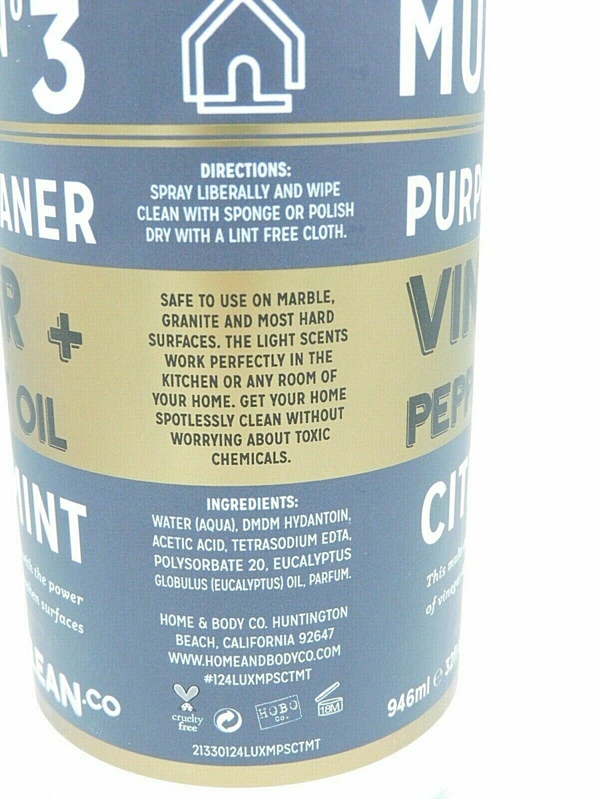 NEW Lux Clean Vinegar & Peppermint Oil No 3 Multi Purpose Spray Cleaner 32 fl oz