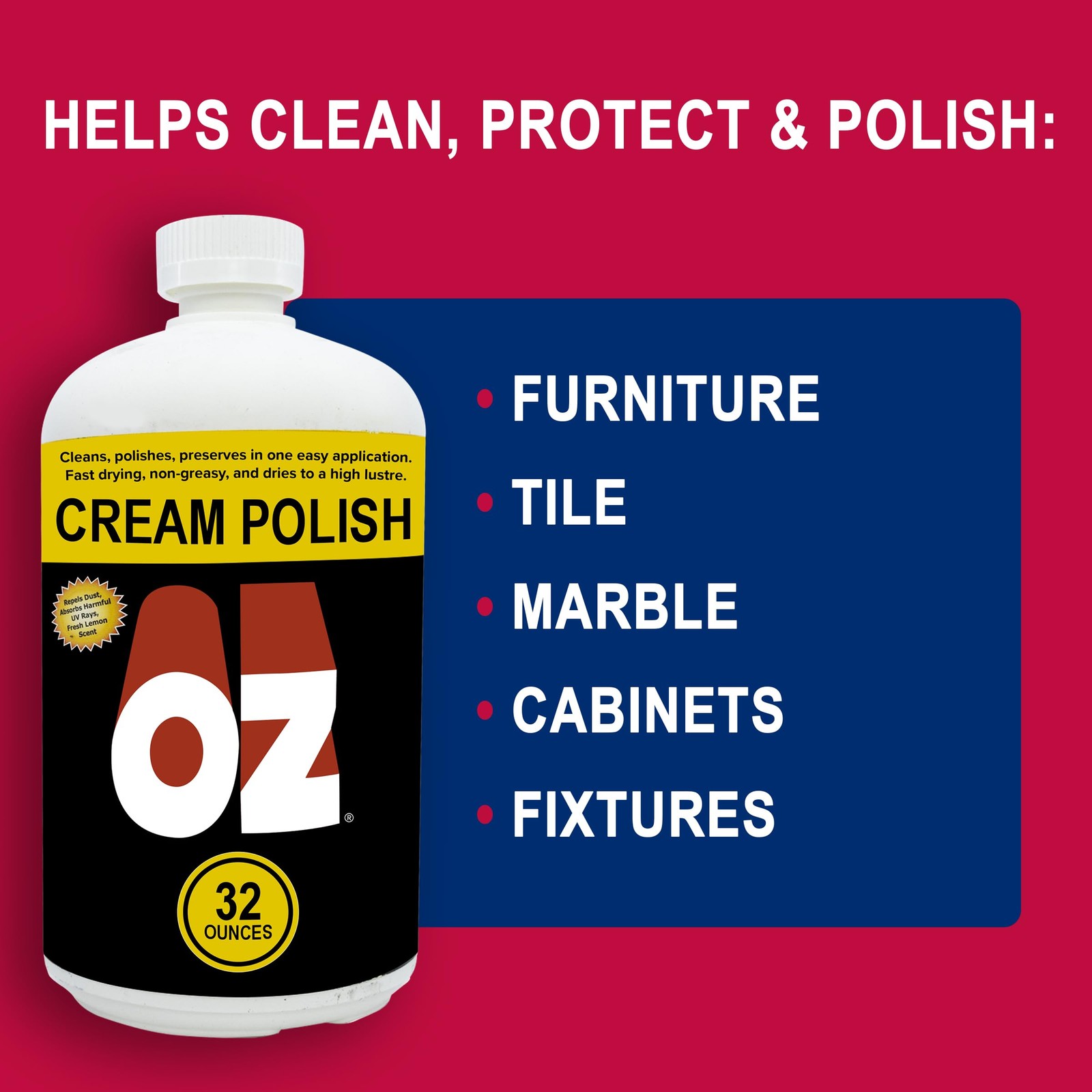 OZ Cream Polish 1 Quart – High-Quality Finish for Wood Surfaces