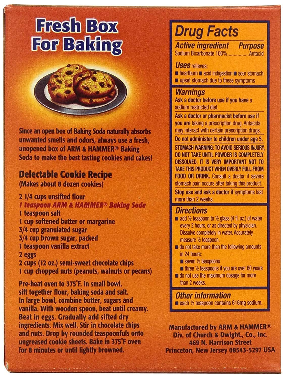 Arm & Hammer Baking Soda, 16 oz (3 Pack) 16 Ounce (Pack of 3), orange