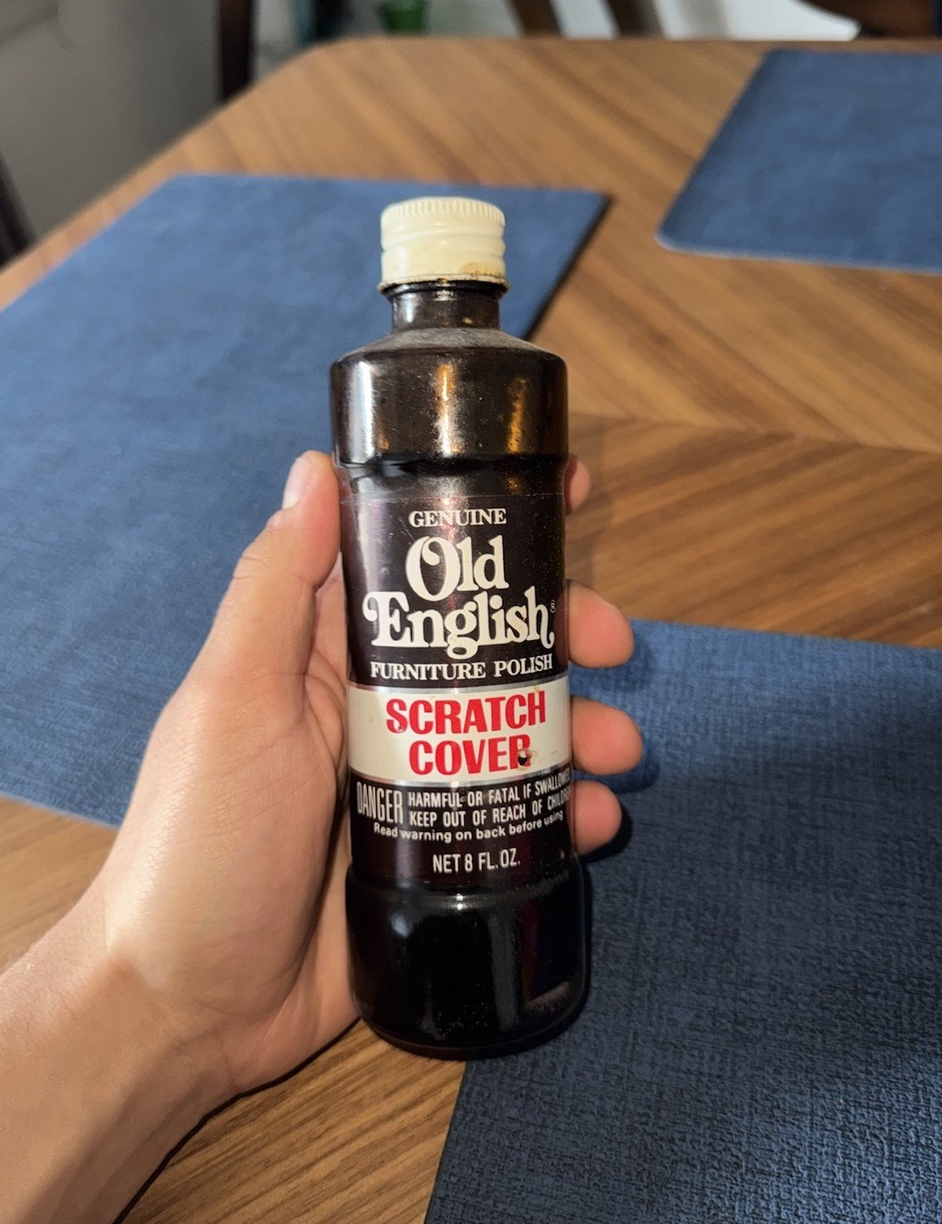 Vintage 1968 Genuine Old English Furniture Polish Scratch Cover Glass Bottle