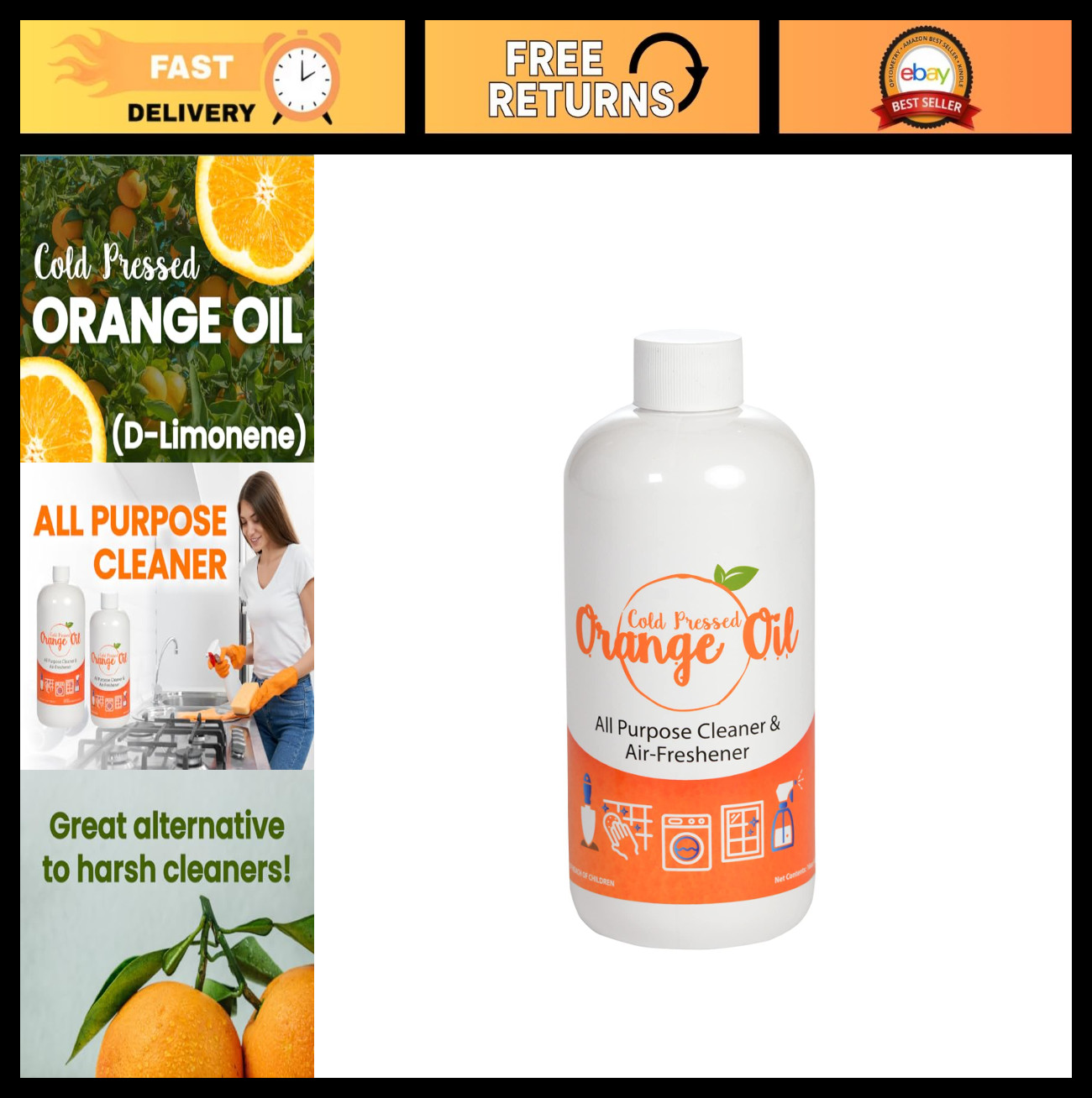 Cold Pressed Orange Oil Concentrate 16oz – All-Purpose Citrus Cleaner & Degrease