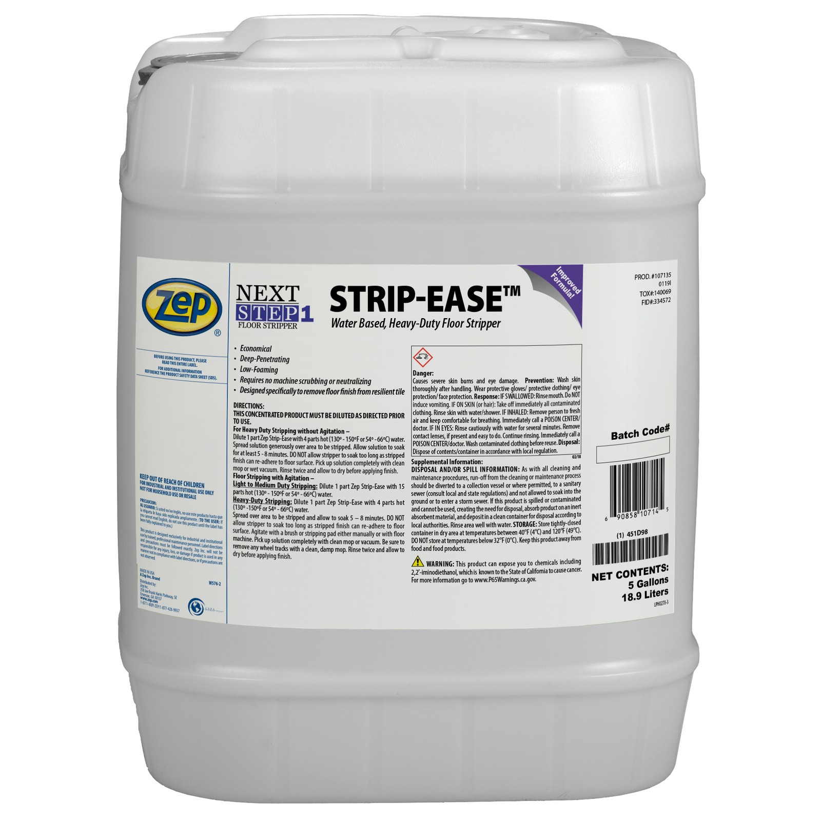 Zep Strip Ease Water Based Heavy Duty Floor Stripper – 5 Gallon (Case of 1)