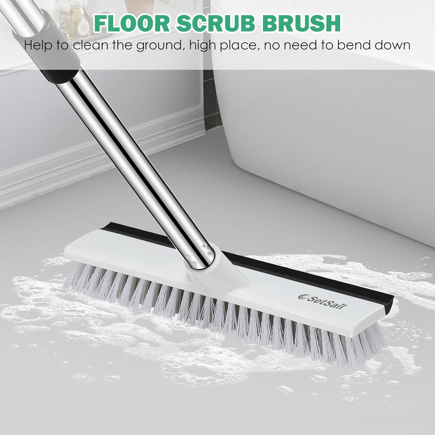 Large 12 in Wide Floor Scrub Brush with 51-Inch Long Adjustable Handle 2 in 1