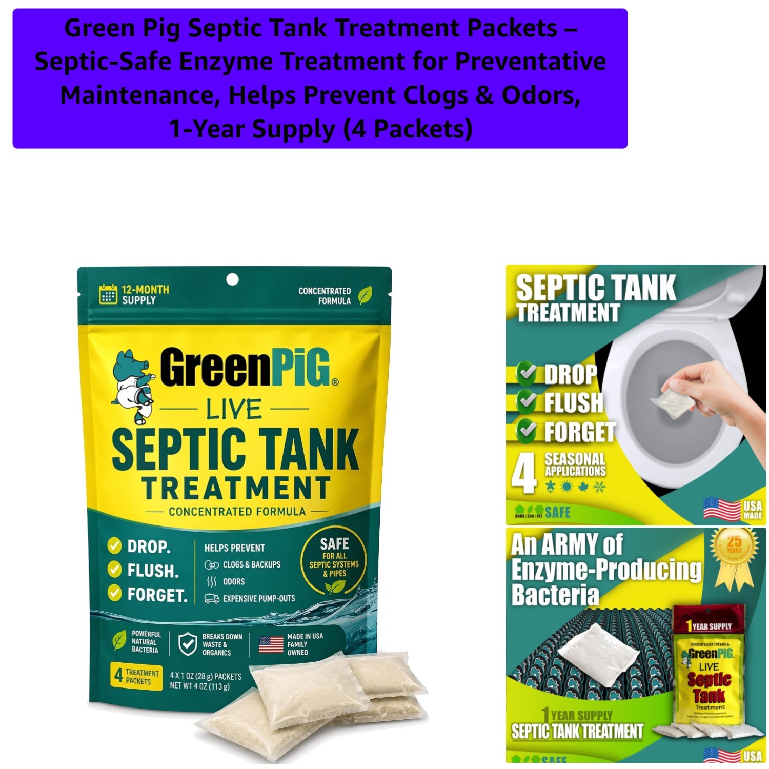 Eco-Friendly Septic Treatment Packets – 1- Supply, Odor & Clog Prevention