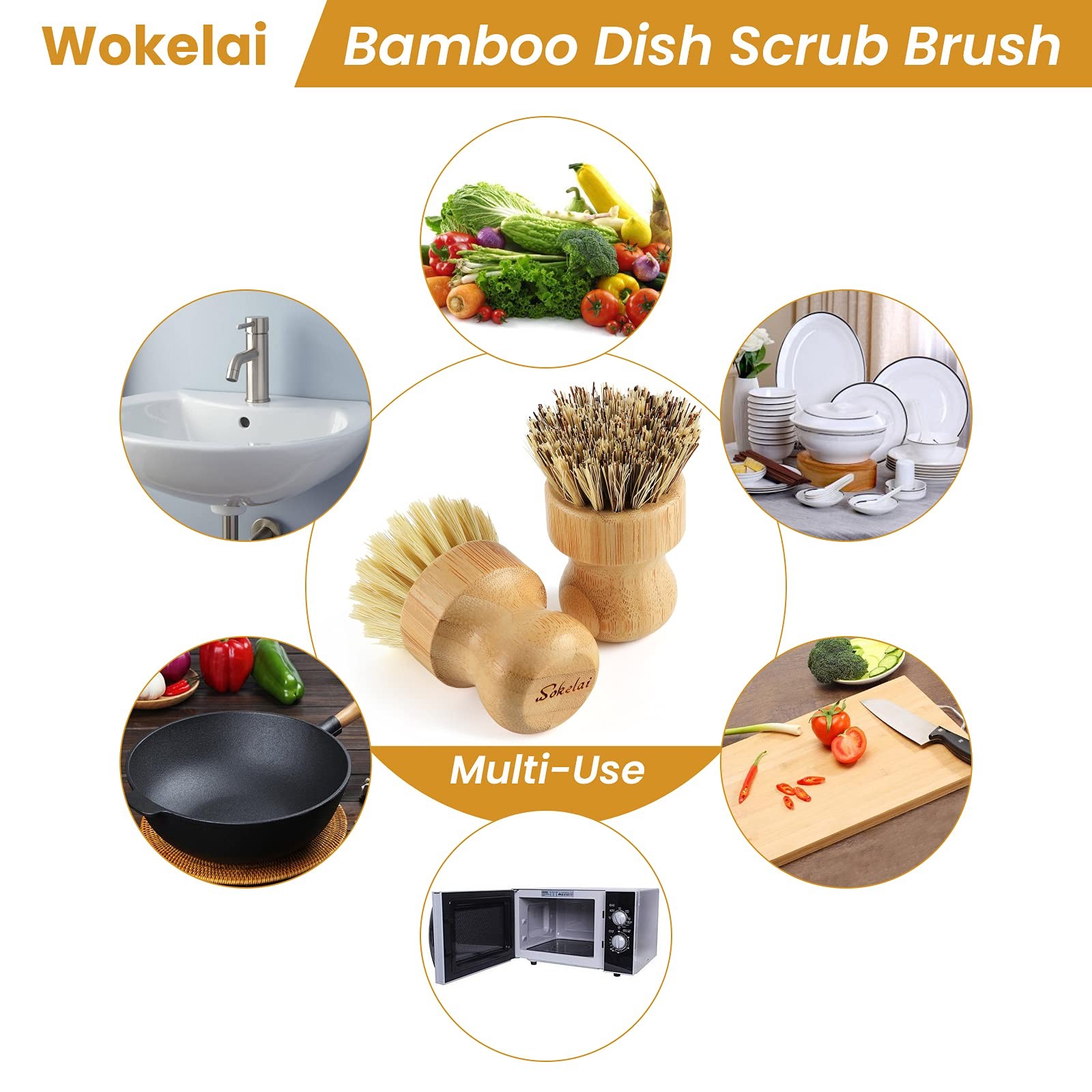 Bamboo Dish Scrub Brushes Set for Kitchen – Wooden Cleaning Scrubbers Brushes…