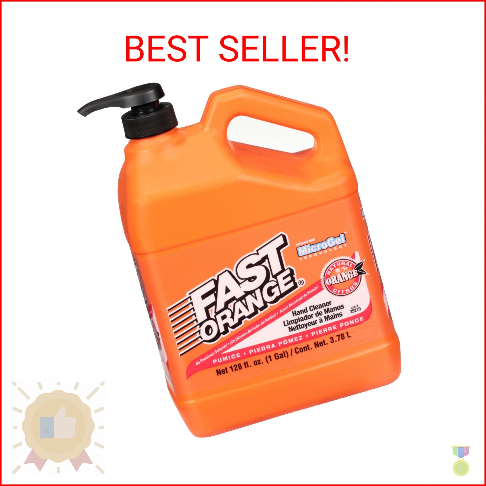 Fast Orange 25219 Pumice Lotion, Heavy Duty Hand Cleaner, Natural Citrus Scent,