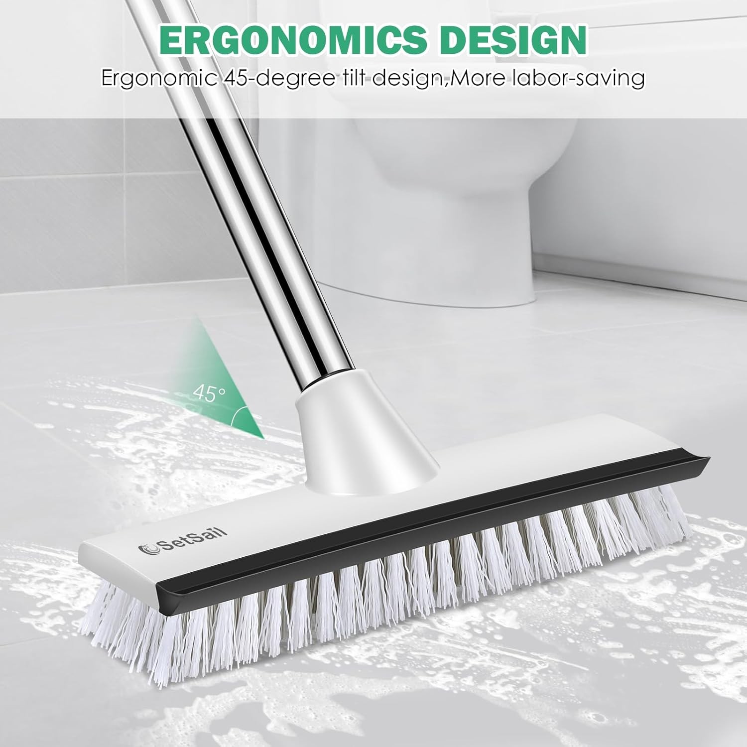 Large 12 in Wide Floor Scrub Brush with 51-Inch Long Adjustable Handle 2 in 1