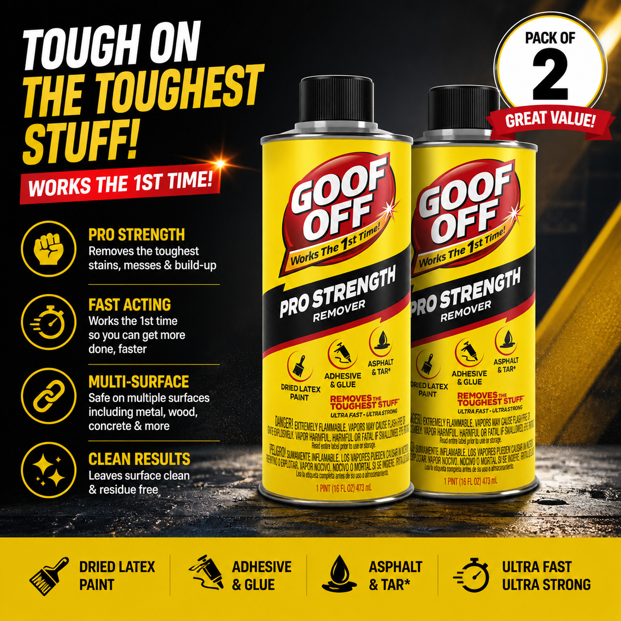 Goof Off FG653 Professional Strength Remover, Pourable 16-Ounce, Liquid