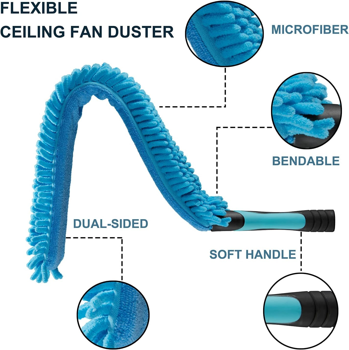 30ft High Ceiling Fan Duster & Extendable Cleaning Kit with Squeegee – Blue