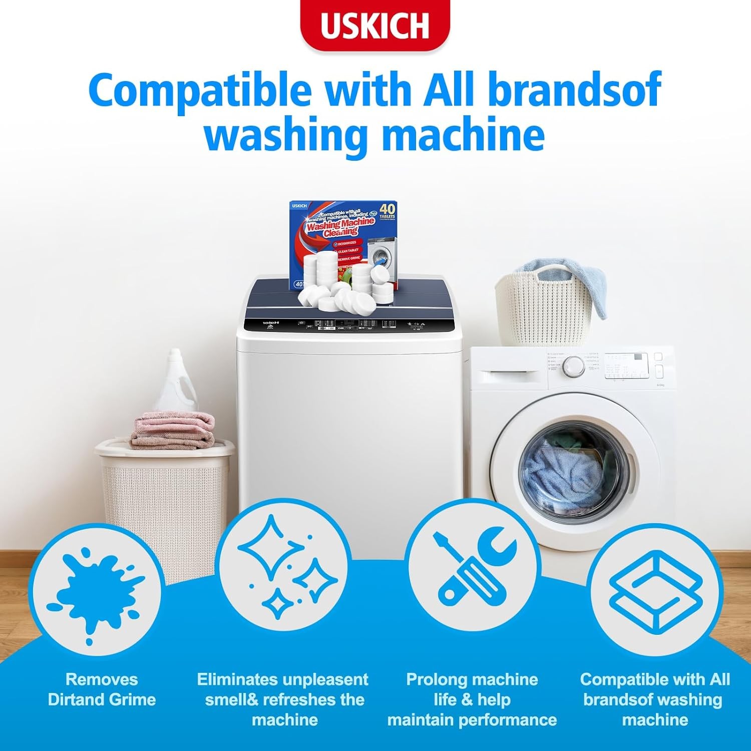 Washing Machine Cleaner Tablets Descaler 40 Pack Deep Cleaning HE Front Load