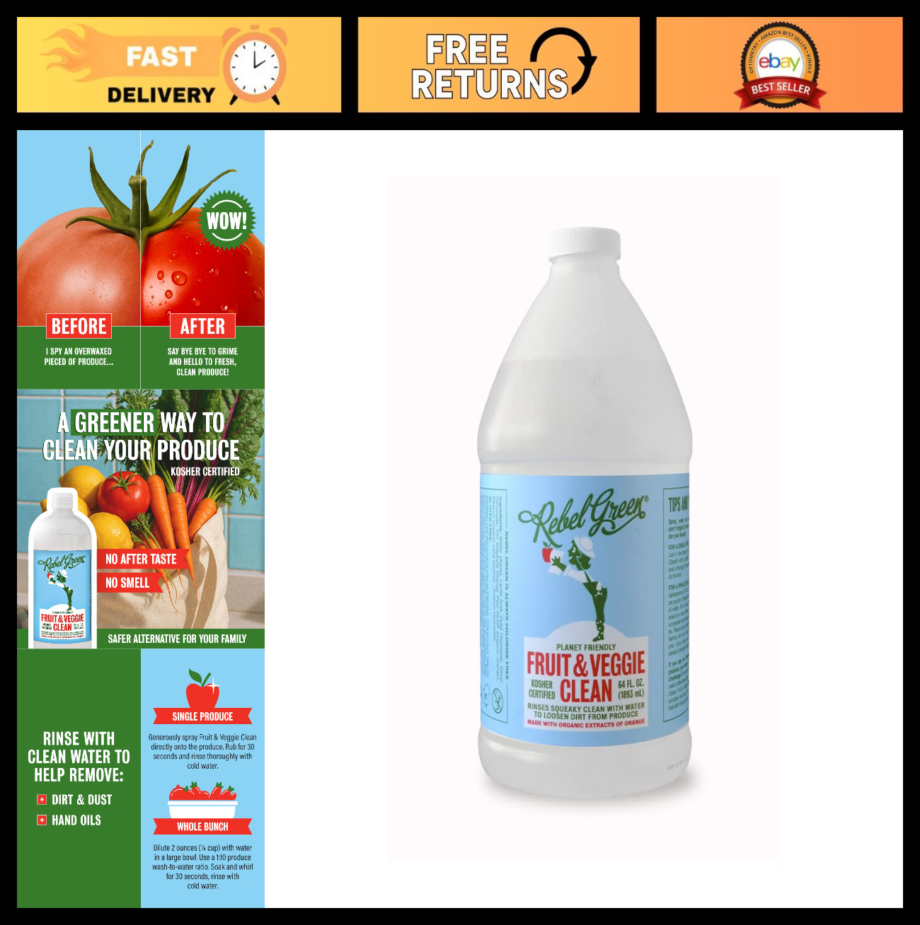 Plant-Based Fruit & Veggie Cleaner – Natural Produce Wash, Chemical & Wax Remova