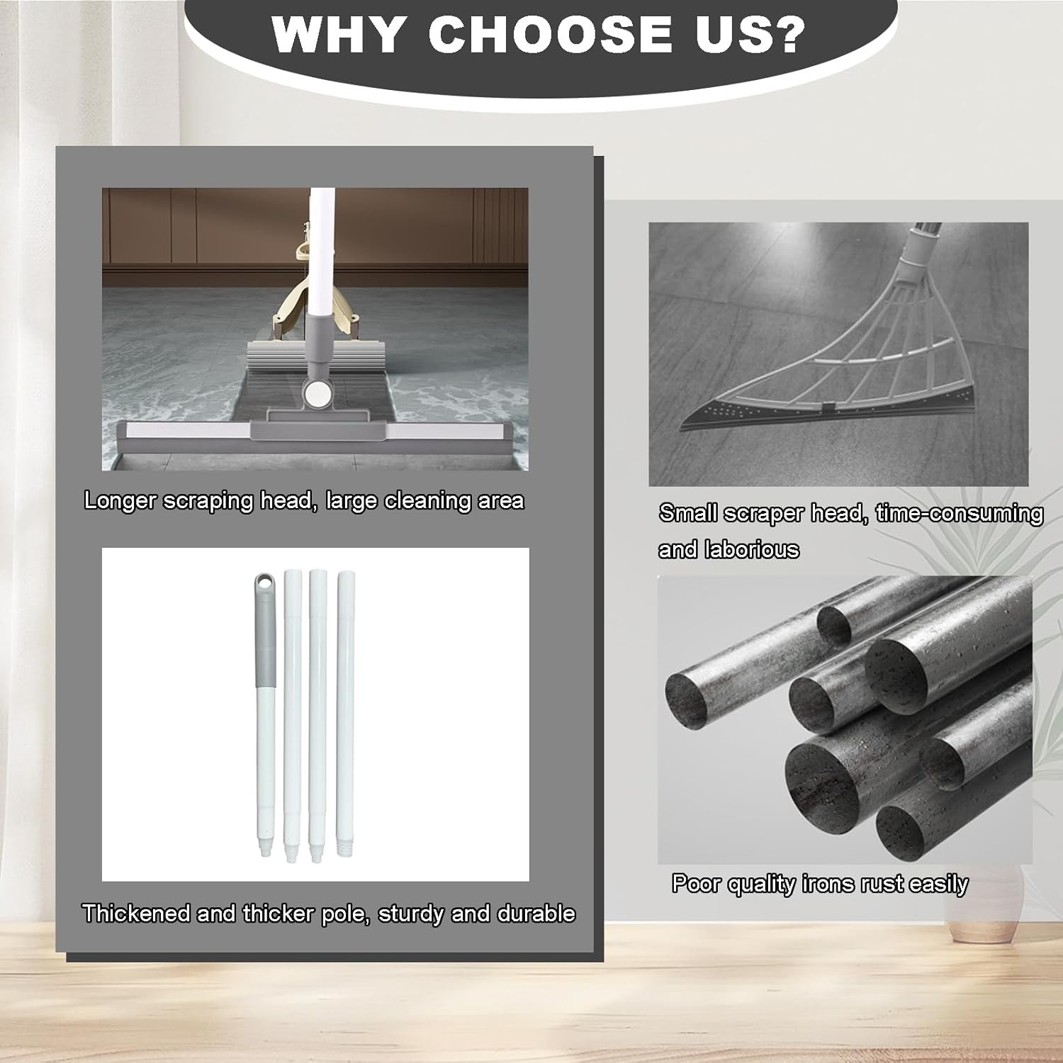 Squeegee Broom for Floor Shower Squeegee with Long Handle Rubber Wiper for