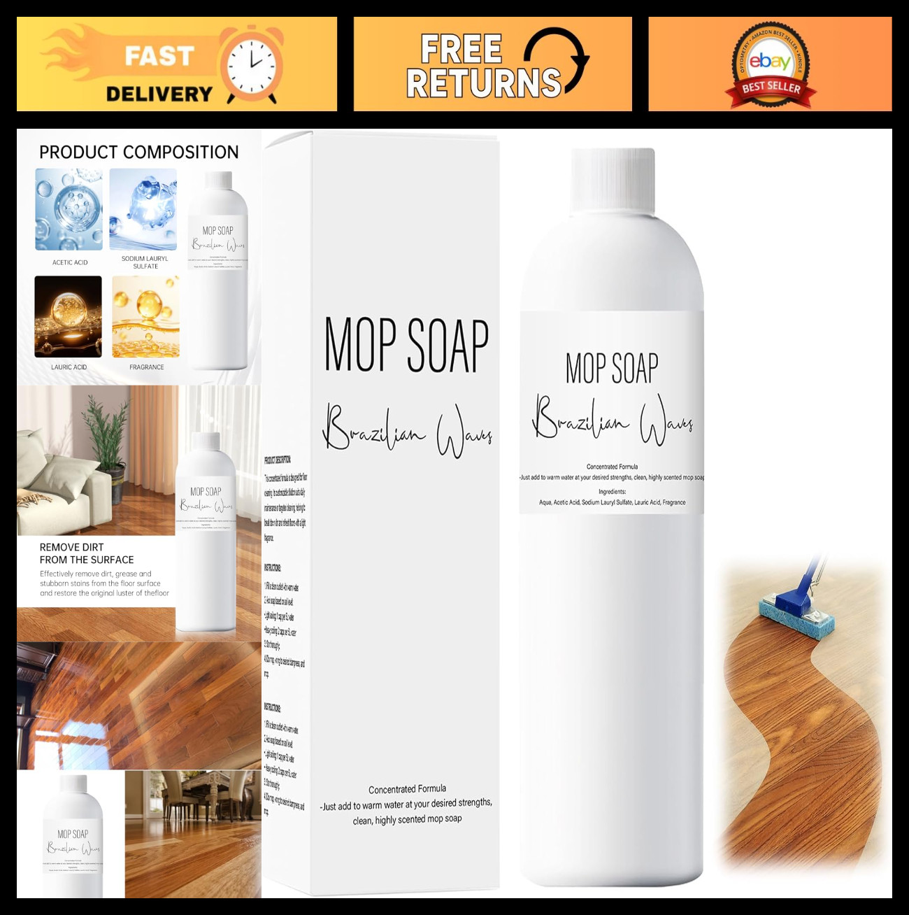 “Multipurpose Brazilian Waves Mop Soap for Floor Cleaning – 120ML Home Care”