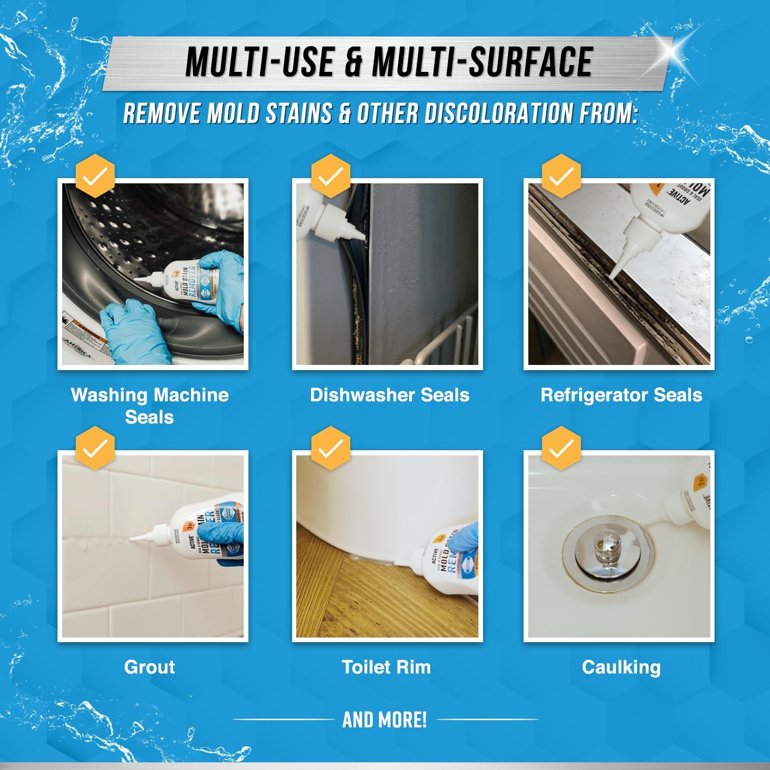 Mold Stain Remover Gel Cleaner for Washing Machine Seal, Grout, Shower – 7 Fl Oz