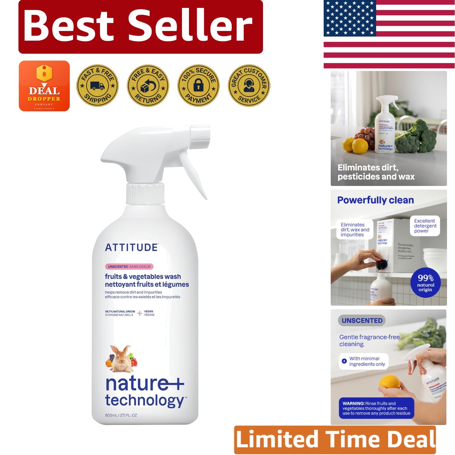 Effective Unscented Produce Wash – 27.1 Fl Oz Plant-Based & Safe for Family