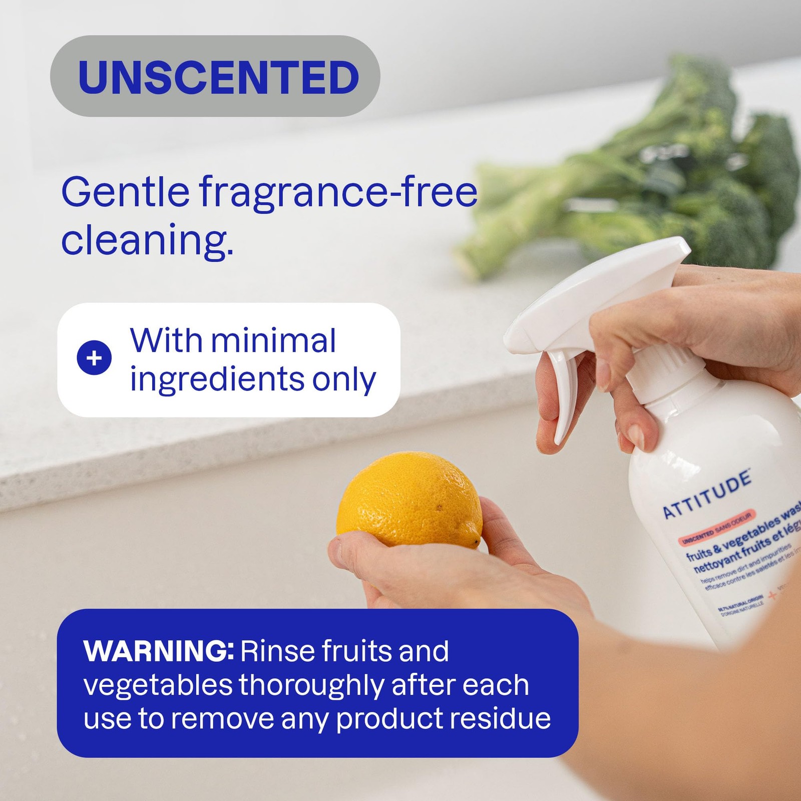 Produce Wash Unscented Vegan Plant-Based Food-Safe Cleaner 27.1 Fl Oz