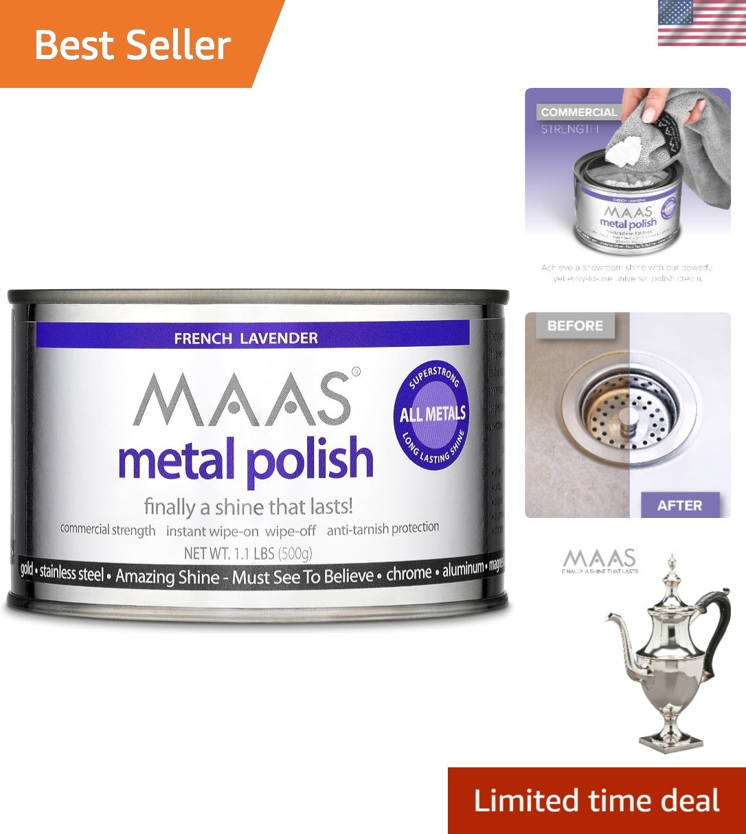 Metal Polish 1.1lb Can, Universal Metal Cleaner for All Metals, Clean, Polish…