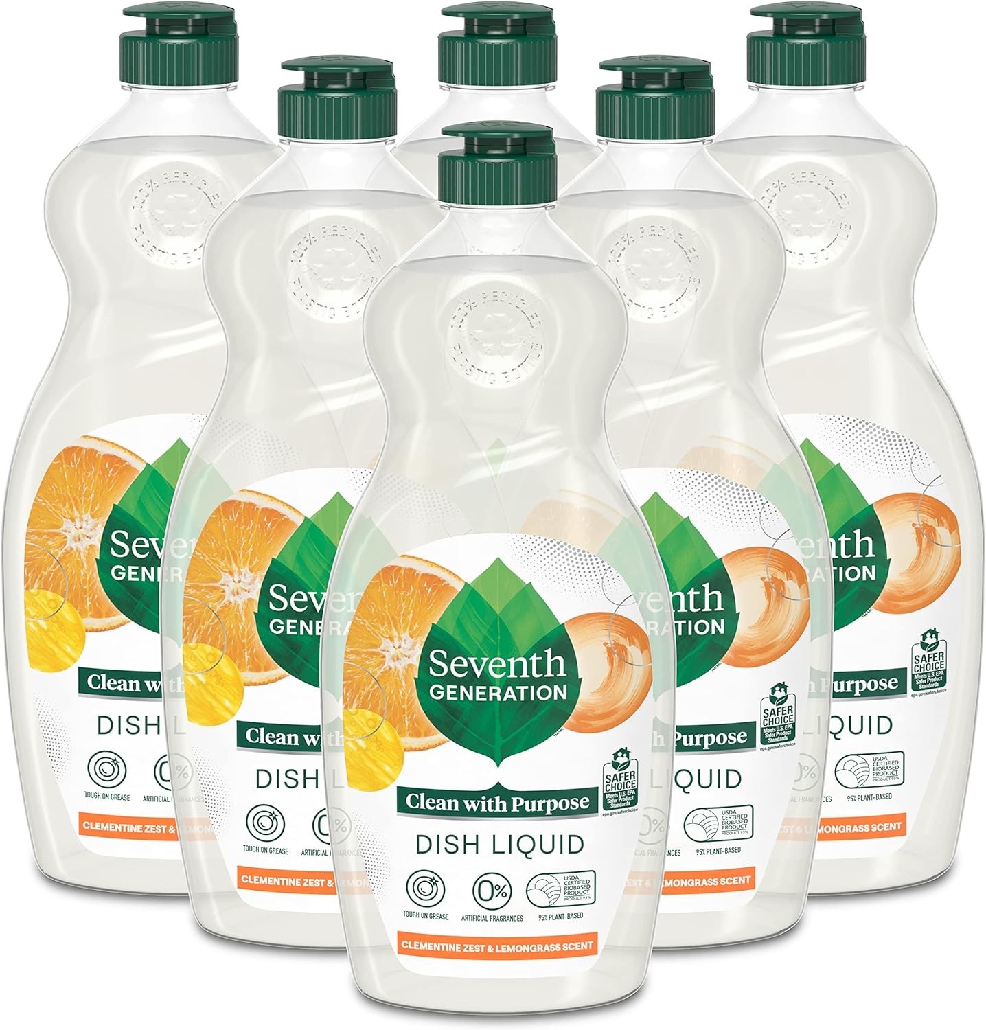 EPA Certified 6-Pack Plant-Based Dish Soap – Clementine Zest & Lemongrass Aroma