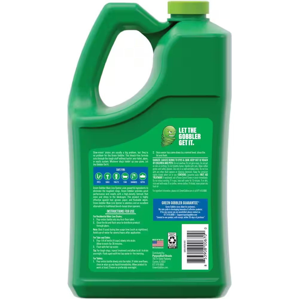 1 Gal. Main Line Opener and Drain Cleaner for Toilet, Tub, Shower and Sink Dr…