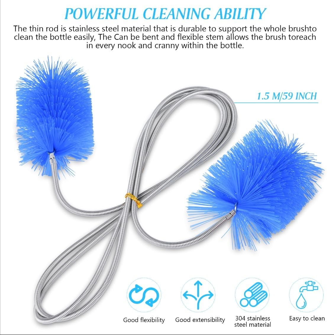 Flexible Long Drain Brush Set, Premium 3 Piece Kit with Double Ended and Stainle