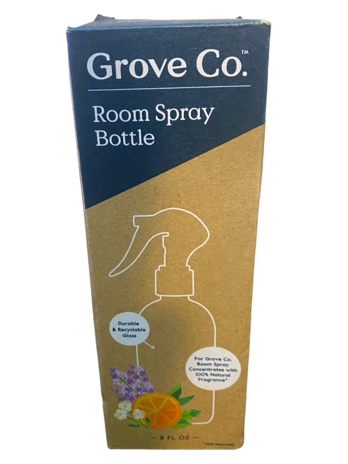 Spray Bottle Refillable 8 Oz Glass Lead-Free Dishwasher Safe By GROVE CO.