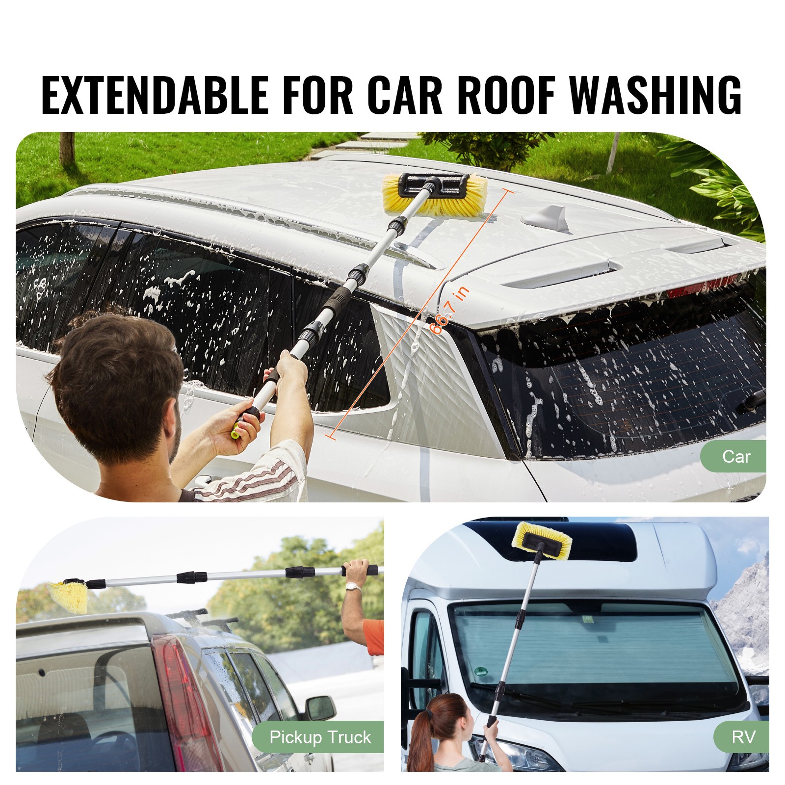 Extendable Car Wash Brush 66.7In Super Soft Bristle Telescoping Handle SUV RV
