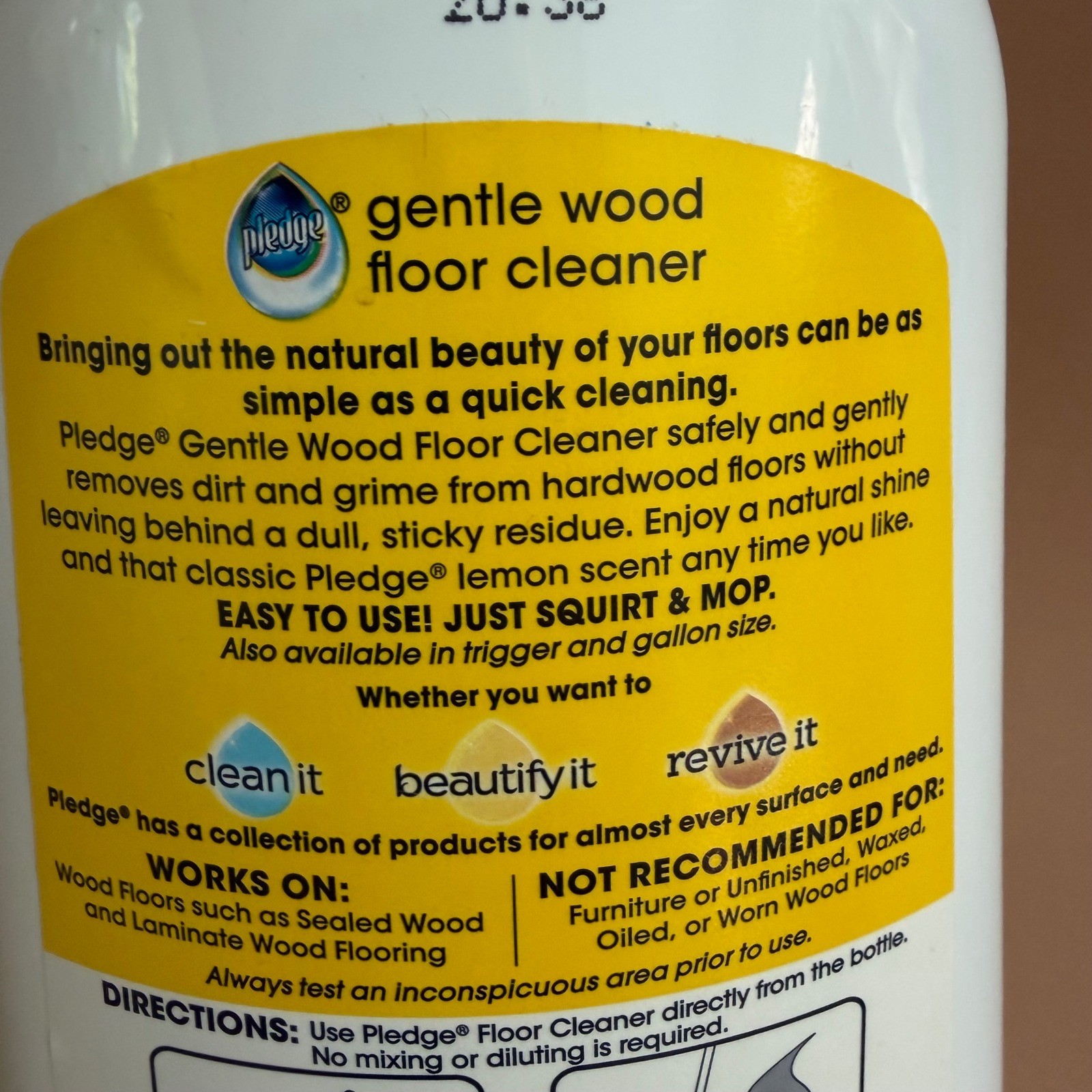 Pledge Gentle Wood Floor Cleaner Lemon Scent 27 fl oz Sealed Wood & Laminate