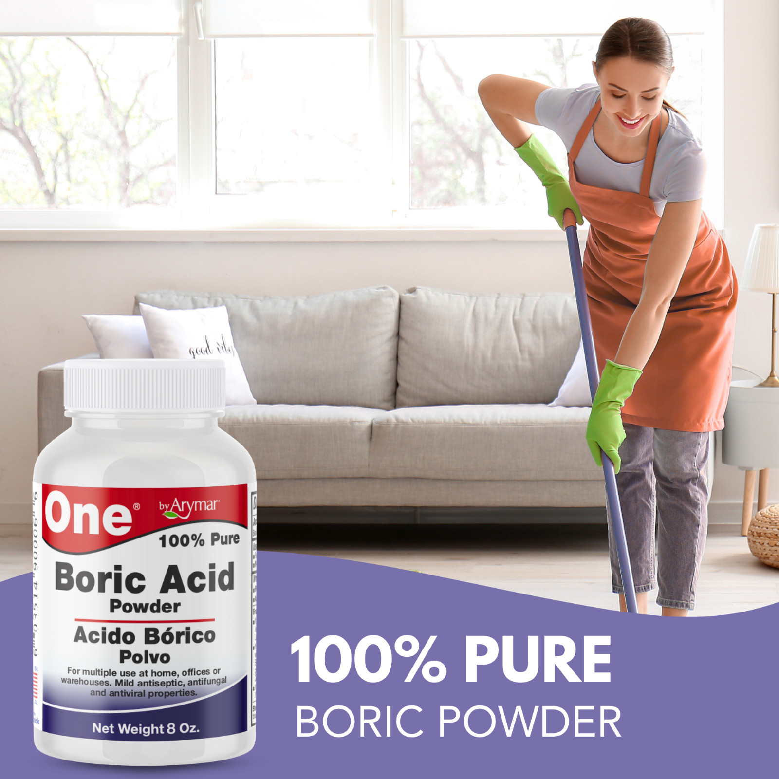 Arymar 100% Pure Boric Powder Granulated, Multi-Purpose Cleaner 8 fl oz (2-Pack)