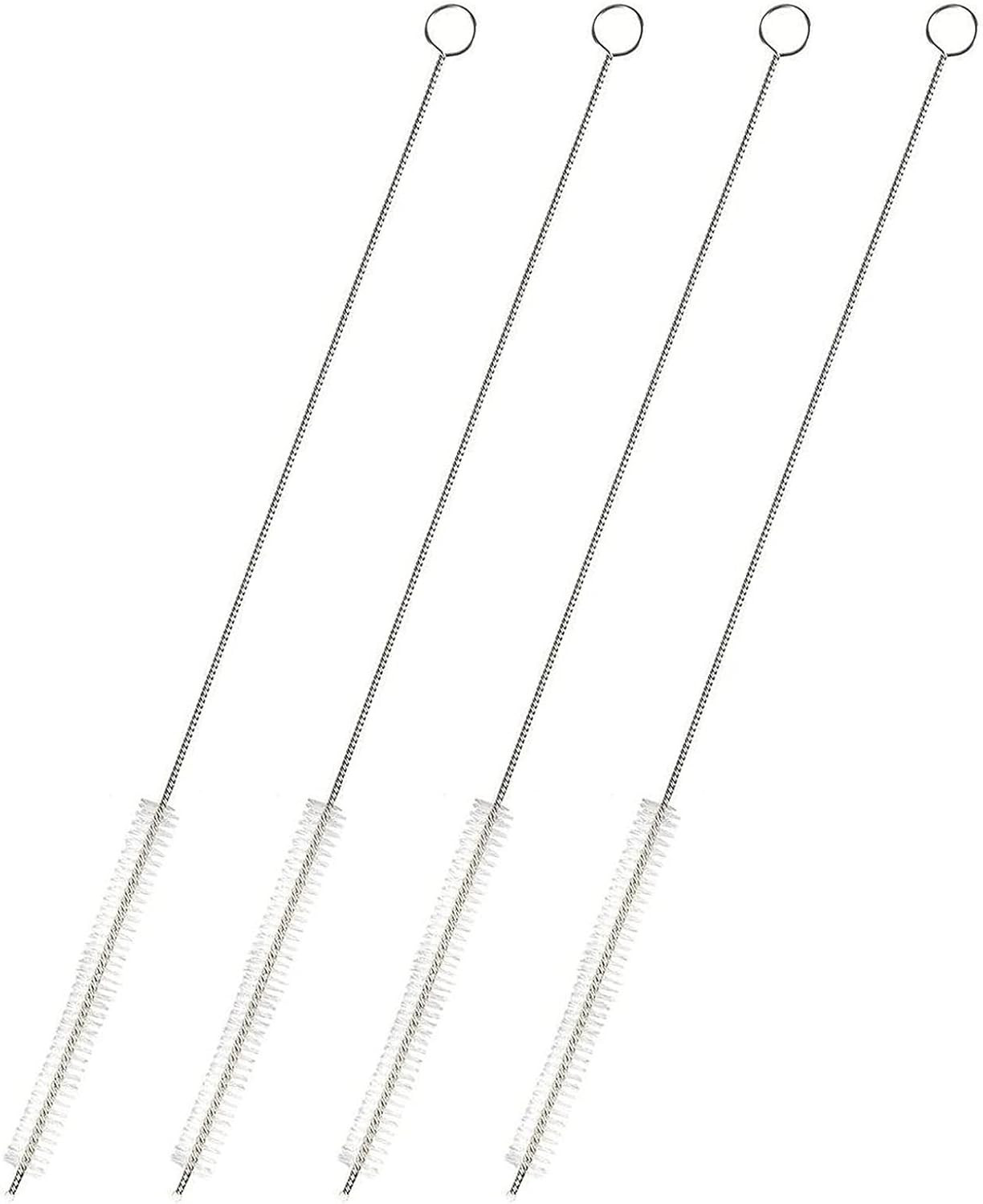 Straw Cleaner Brush – 12 In, Silver & White, 4-Pack – Stainless Steel Straw Clea
