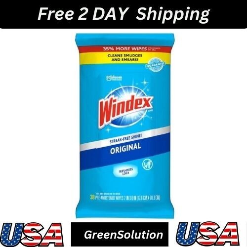 Windex Glass and Surface Pre-Moistened Wipes Original 38 Count