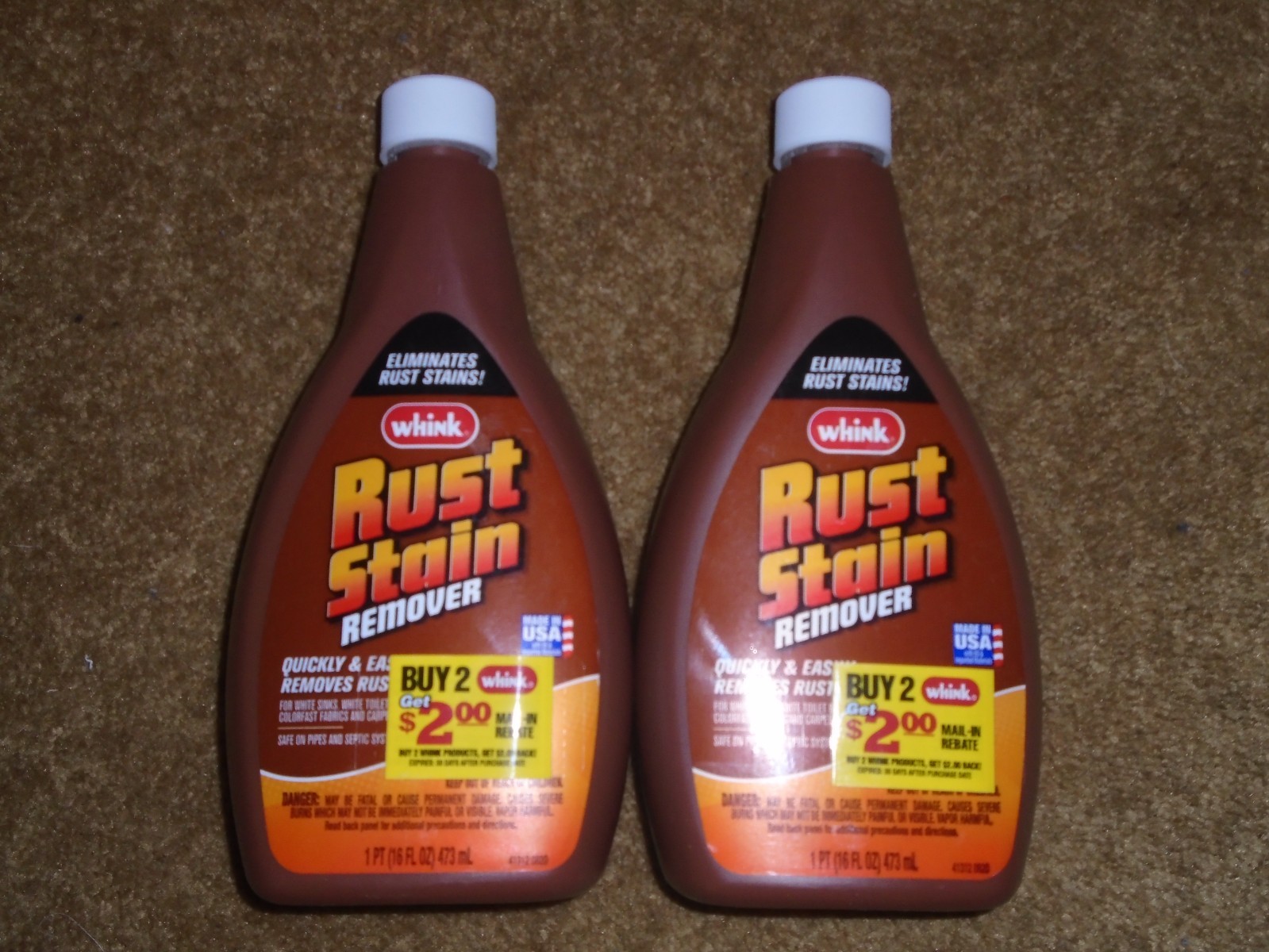 Set of 2 Whink Rust Stain Remover 16 oz Bottles for White Toilets or Sinks – NEW
