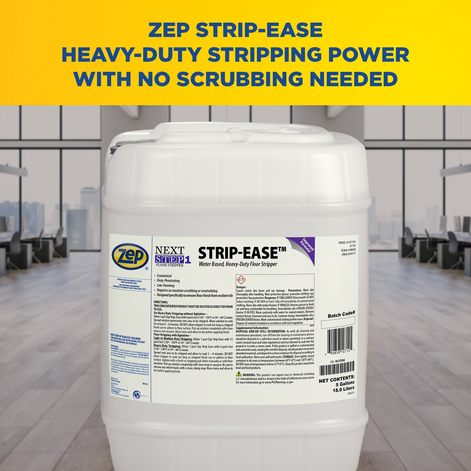 Zep Strip Ease Water Based Heavy Duty Floor Stripper – 5 Gallon (Case of 1)