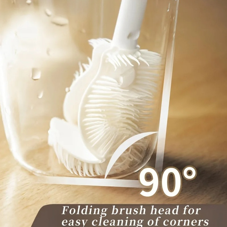 1pc Foldable 360° Silicone Bottle Cleaning Brush with Long Handle Reusable – NEW