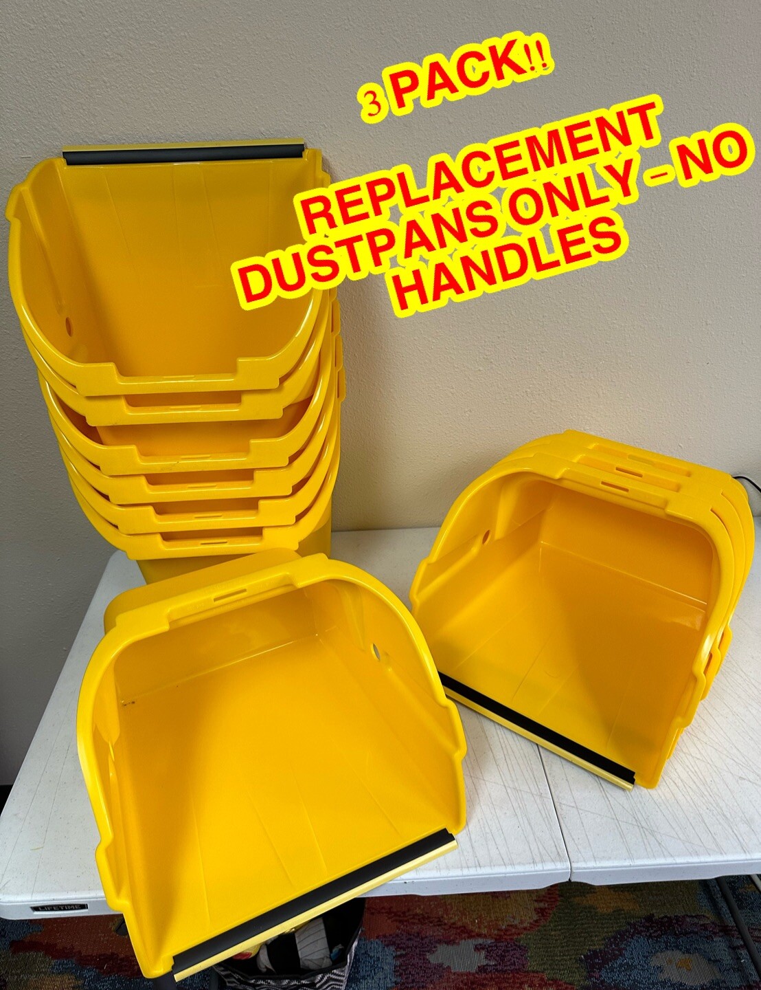 Quickie (3 PACK) Yellow Replacement Jumbo Plastic DUSTPANS ONLY – (NO HANDLES)